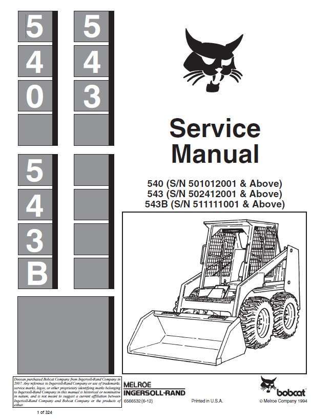 BOBCAT 540 543 543B Skid Steer Loader